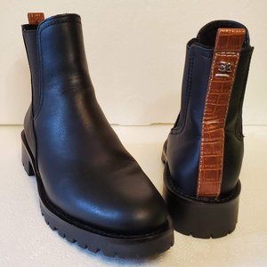 Sam Edelman Women's Jaclyn Black Leather Lug Sole Waterproof Ankle Booties - 6.5